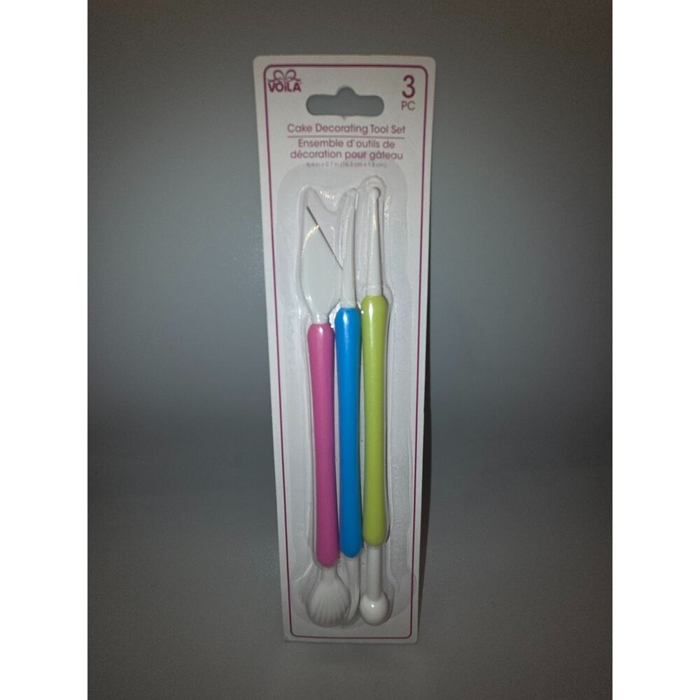 Voila 3 Pc Cake Decorating Tool Set Ball Pen Knife Needle.